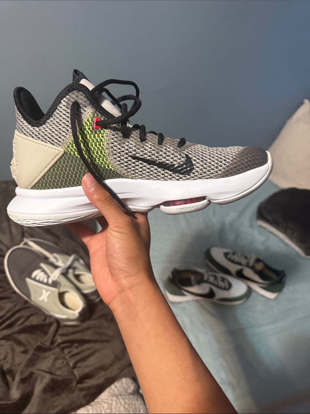 Nike Grey and Lime Low-Top Basketball Shoe